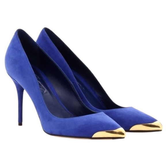 Alexander McQueen Pointed Metal-Toe Suede Pumps - Picture 1 of 13